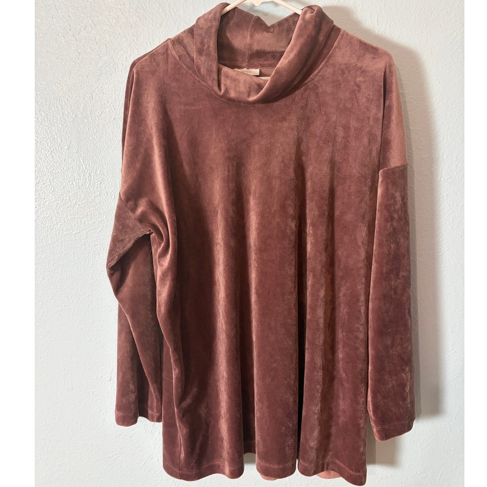 Pure J. Jill Mauve Velour Cowl Neck Tunic Top L Rose Soft Cozy Quiet Luxury